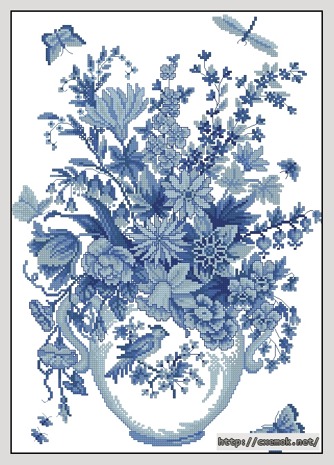 Скачать схему вышивки нитками Blue Floral, автор 