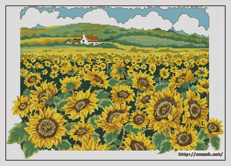 Скачать схему вышивки нитками Sunflower Field, автор 