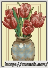 Скачать схему вышивки нитками Red Tulips, автор 