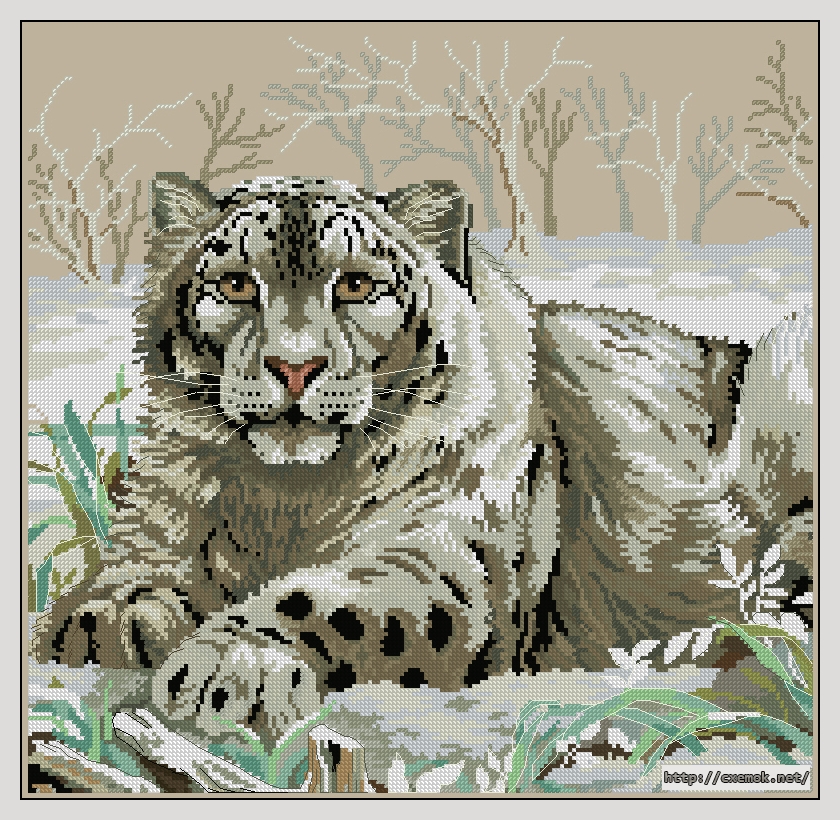 Download embroidery patterns by cross-stitch  - Snow leopard, author 