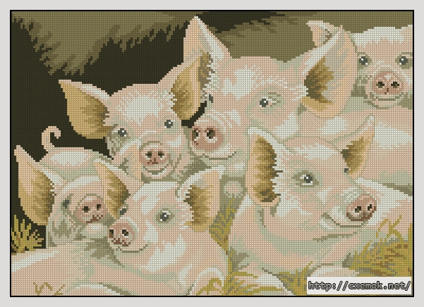Скачать схему вышивки нитками Pigs, автор 