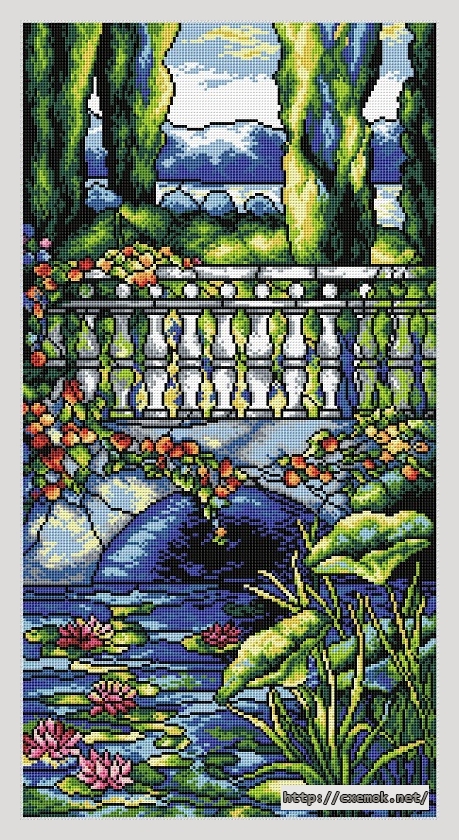 Download embroidery patterns by cross-stitch  - Stained glass landscape