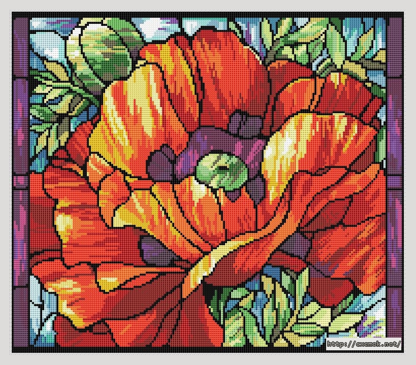 Скачать схему вышивки нитками Poppies Stained Glass, автор 