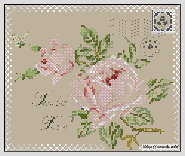 Download embroidery patterns by cross-stitch  - Rose postcard, author 