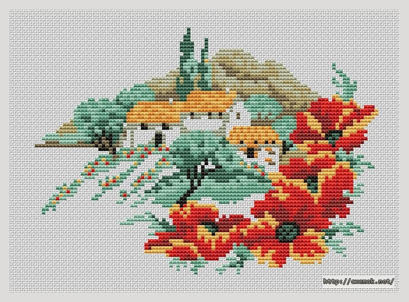 Download embroidery patterns by cross-stitch  - Farmhouse and poppies, author 