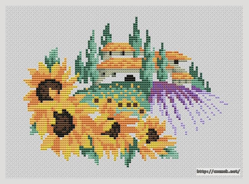 Download embroidery patterns by cross-stitch  - Farmhouse and sunflowers, author 