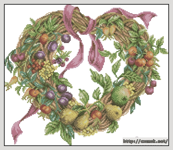 Скачать схему вышивки нитками Heart wreath, автор 