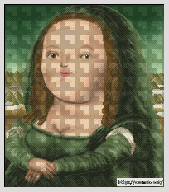 Скачать схему вышивки нитками Mona Lisa de Botero