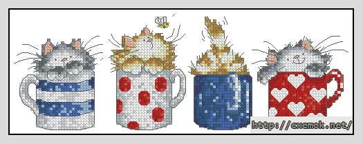 Download embroidery patterns by cross-stitch  - Котята в чашках, author 