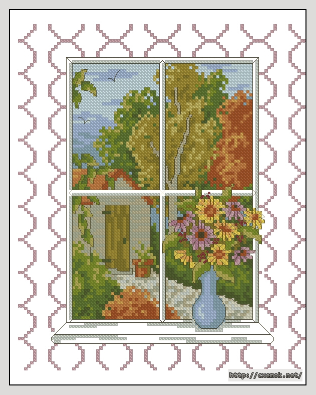 Скачать схему вышивки нитками A window to Autumn, автор 