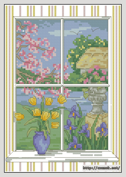 Download embroidery patterns by cross-stitch  - A window to spring, author 