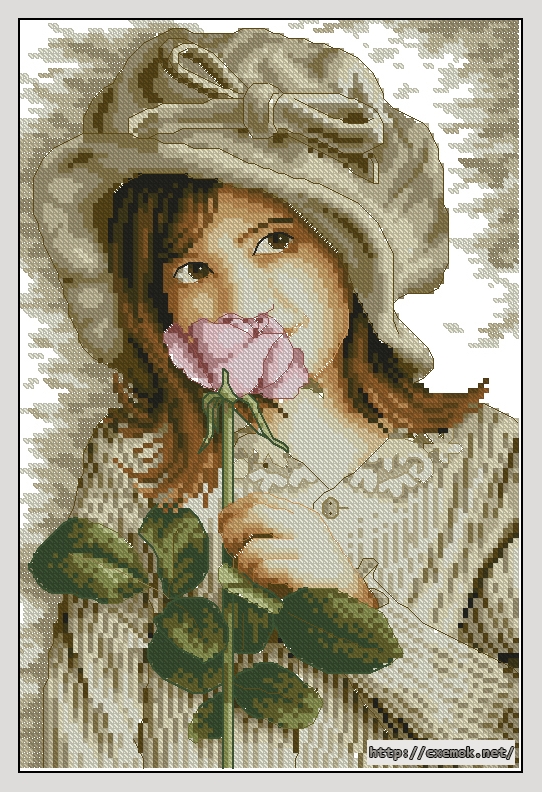 Download embroidery patterns by cross-stitch  - Fillette a la rose, author 