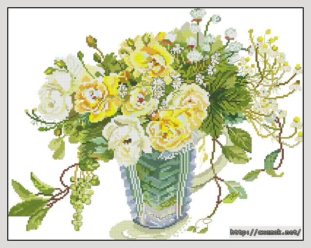 Download embroidery patterns by cross-stitch  - Yellow roses, author 