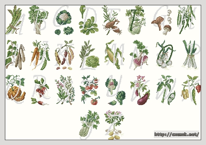 Download embroidery patterns by cross-stitch  - Sets aux legumes croquants-abc, author 
