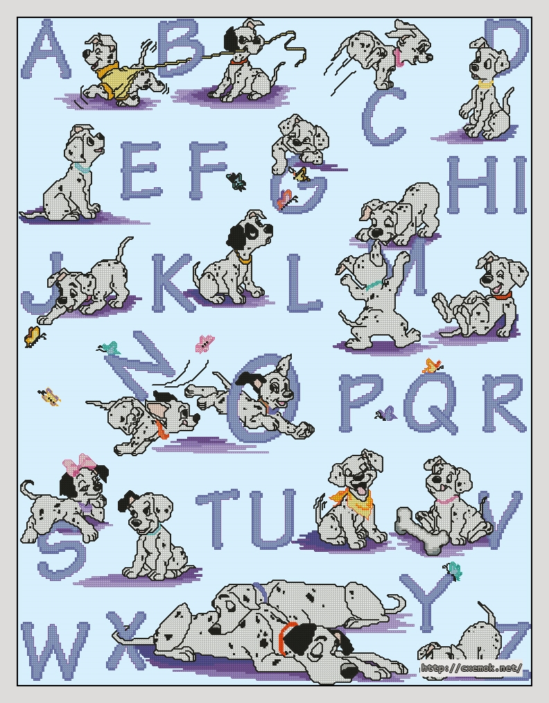 Download embroidery patterns by cross-stitch  - Abecedaire 101 dalmatiens