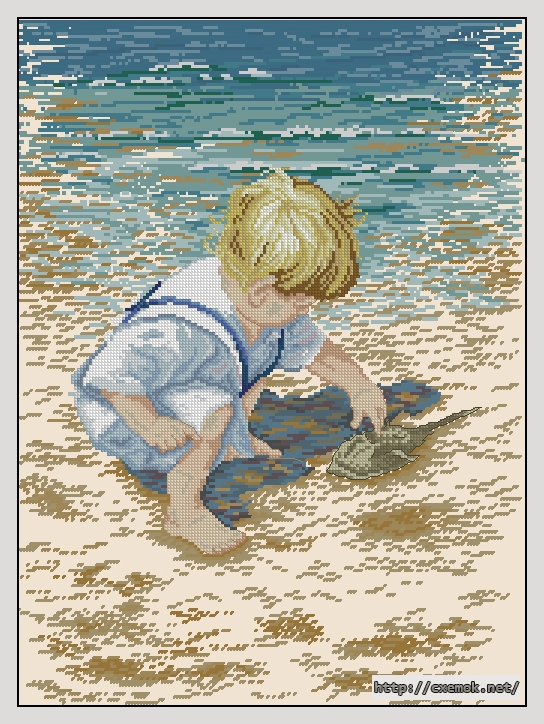 Download embroidery patterns by cross-stitch  - Boy with horseshoe crab, author 