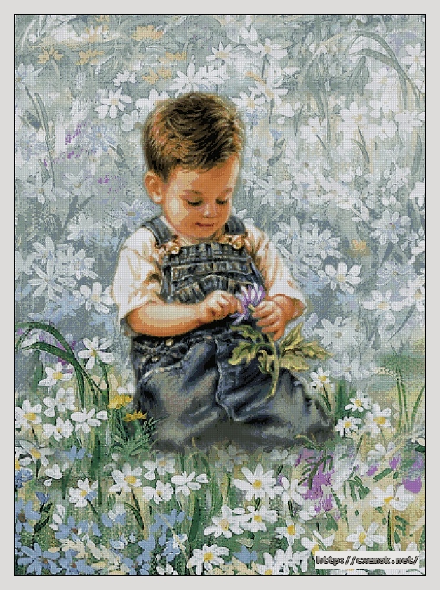 Скачать схемы вышивки нитками / крестом  - Boy with daisies, автор 