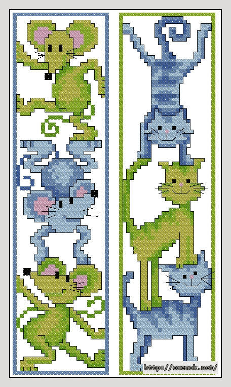 Download embroidery patterns by cross-stitch  - Cats and mice bookmarks, author 