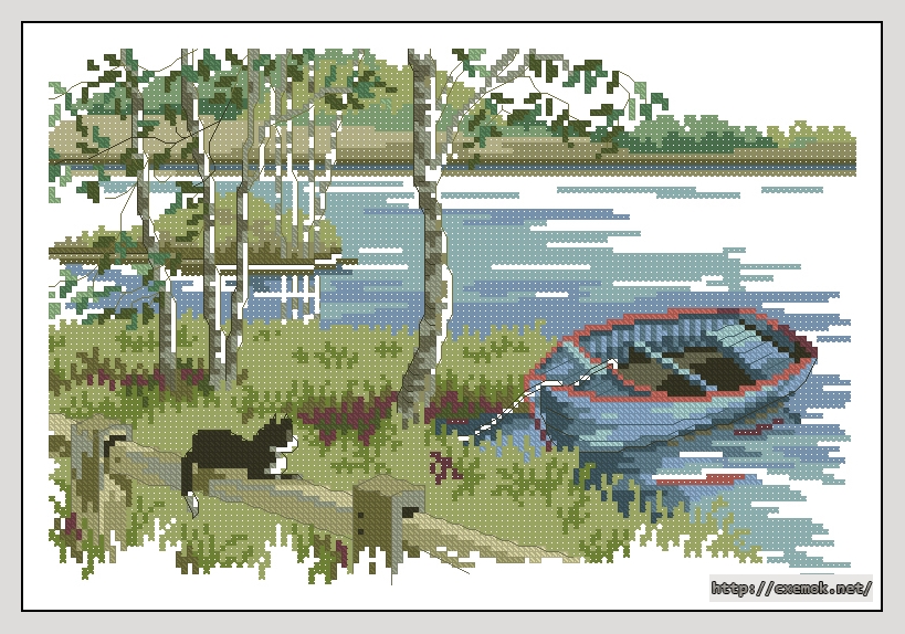 Download embroidery patterns by cross-stitch  - Cat by the river, author 