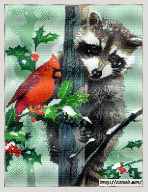 Download embroidery patterns by cross-stitch  - Racoon christmas, author 