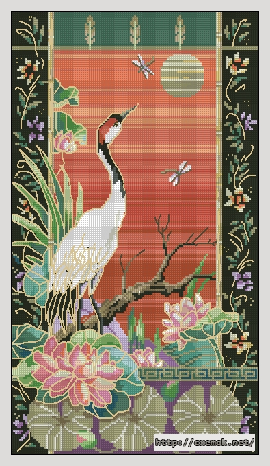 Скачать схему вышивки нитками Oriental Crane, автор 