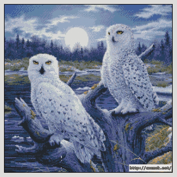 Скачать схему вышивки нитками Moonlight Owls, автор 