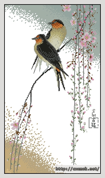 Download embroidery patterns by cross-stitch  - Swallows, author 