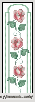 Скачать схему вышивки нитками Закладка Розовые цветы