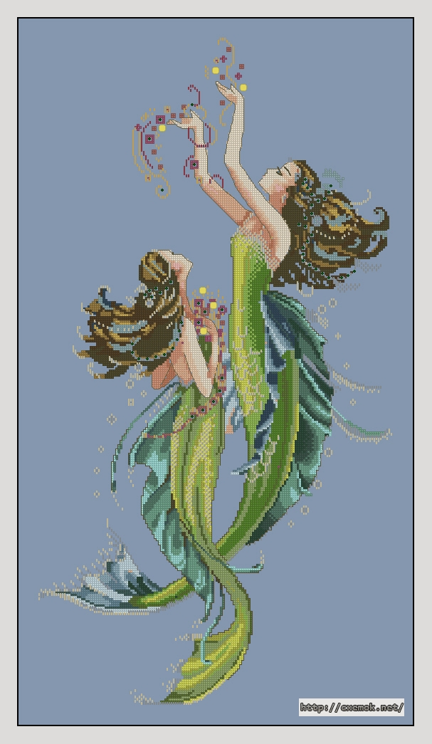 Скачать схему вышивки нитками Mermaids of the deep blue, автор 