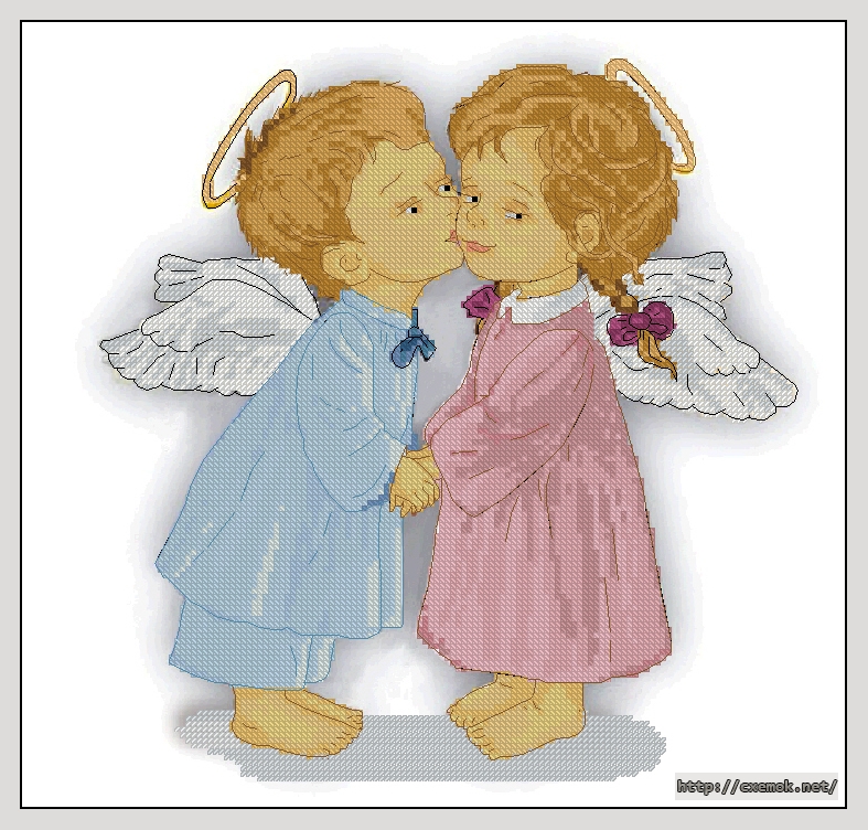 Download embroidery patterns by cross-stitch  - Pareja angelitos