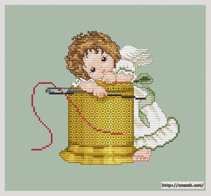 Download embroidery patterns by cross-stitch  - Stitch angel with thimble, author 