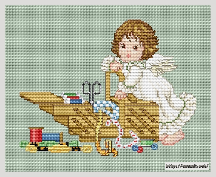 Download embroidery patterns by cross-stitch  - Stitching angel with workbox, author 