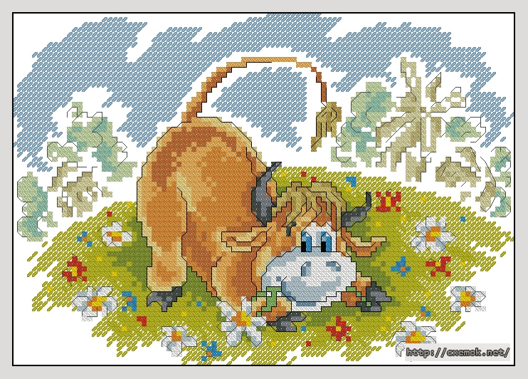 Download embroidery patterns by cross-stitch  - Бычок на лугу, author 