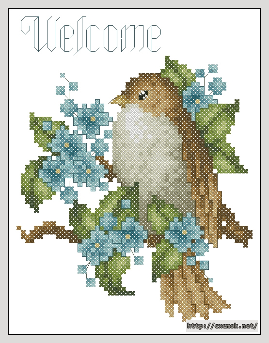 Download embroidery patterns by cross-stitch  - Sparrow on a branch