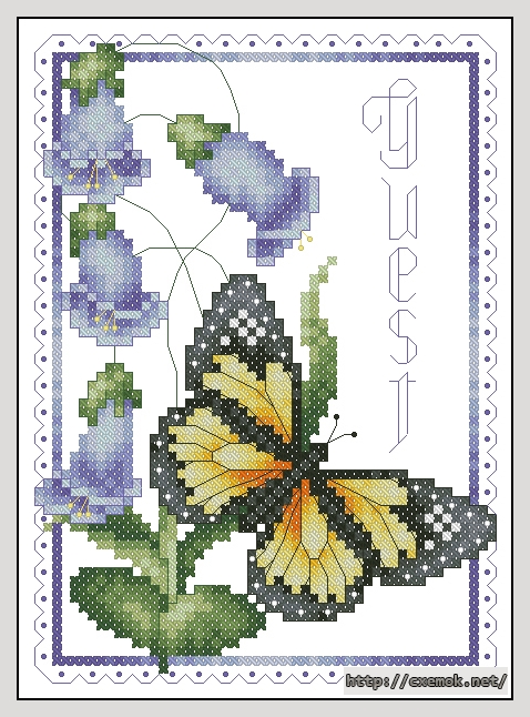 Download embroidery patterns by cross-stitch  - Butterfly and bluebell towel