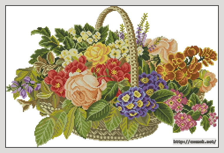Скачать схемы вышивки нитками / крестом  - Flowers in a basket, автор 