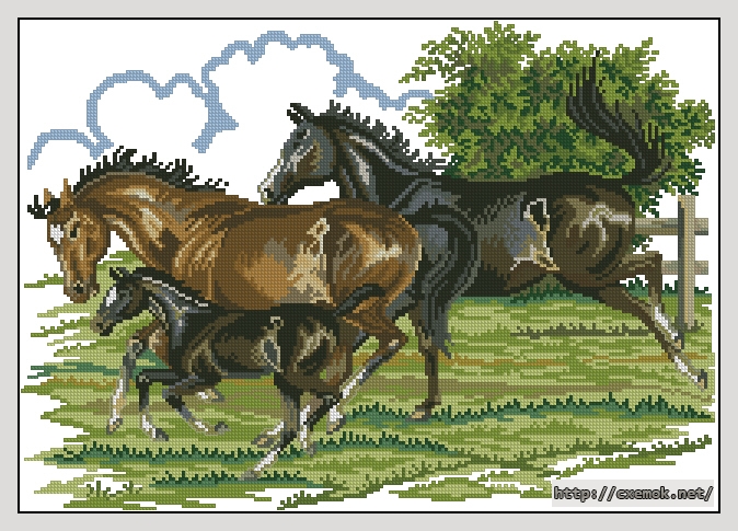 Скачать схему вышивки нитками Horses With Foal, автор 