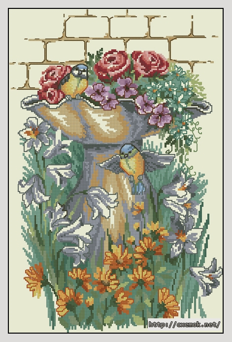 Download embroidery patterns by cross-stitch  - Titmouse birdbath, author 