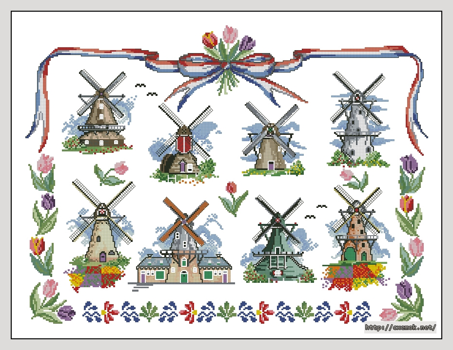 Скачать схему вышивки нитками Dutch Windmills, автор 