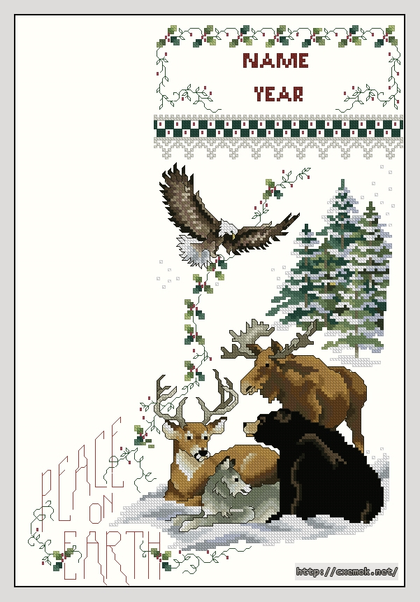 Скачать схему вышивки нитками Winter Wildlife Christmas, автор 