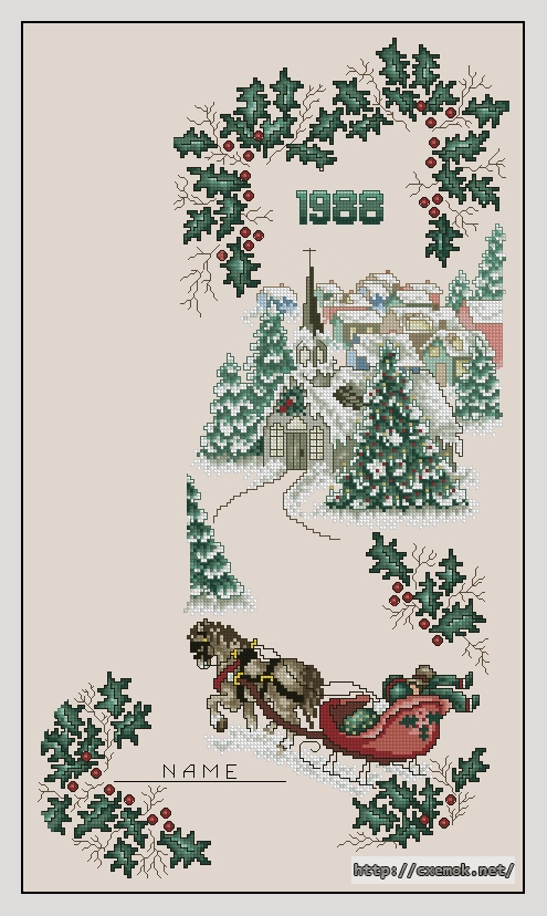 Скачать схему вышивки нитками Victorian Holly Christmas Stocking, автор 