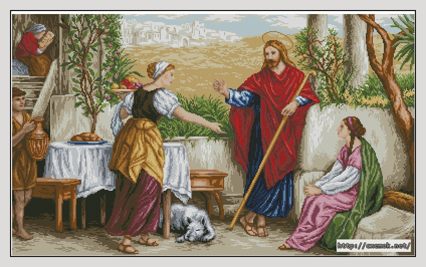 Скачать схемы вышивки нитками / крестом  - Иисус с марфой и марией