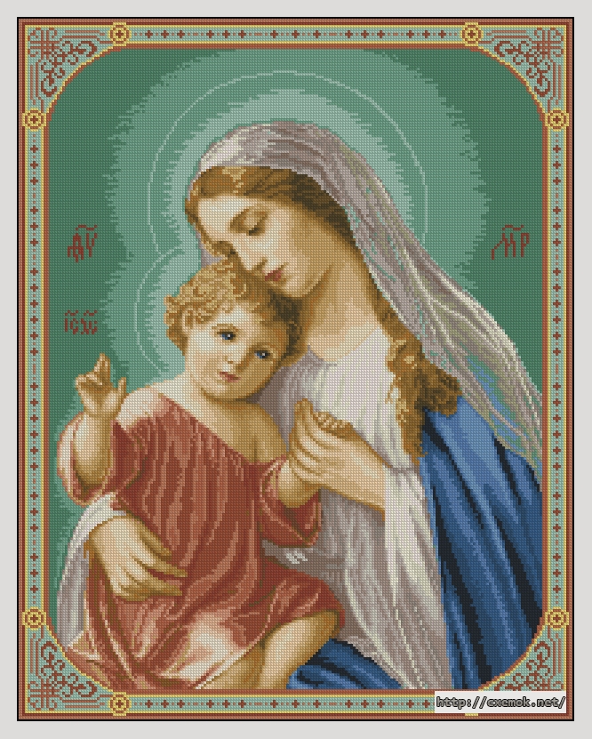 Скачать схему вышивки нитками Мария с младенцем