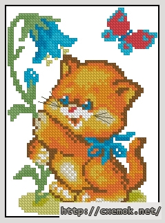 Download embroidery patterns by cross-stitch  - Kitty with bluebell, author 