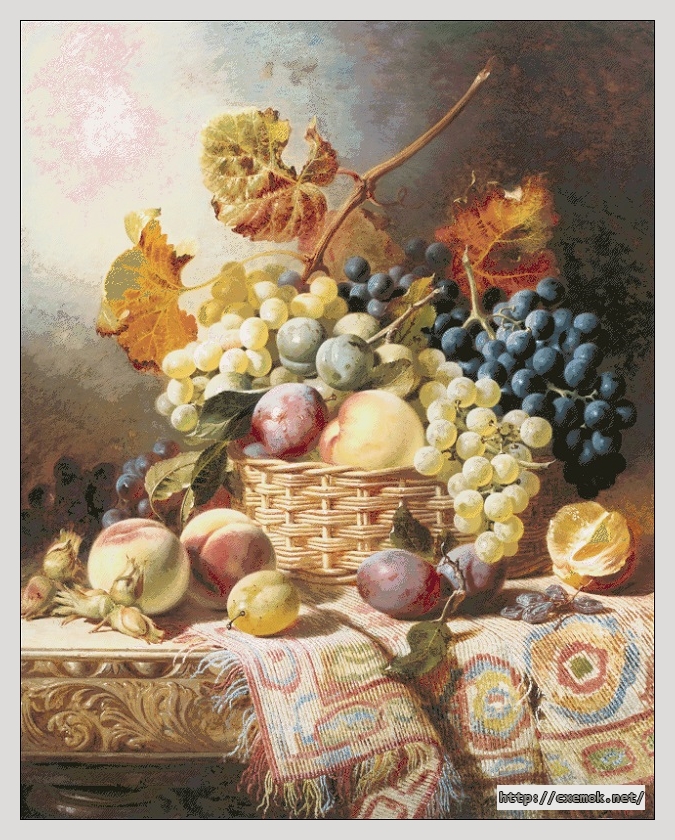 Download embroidery patterns by cross-stitch  - Still life with basket of fruit, author 