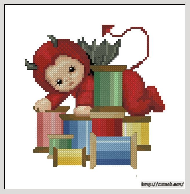 Download embroidery patterns by cross-stitch  - Little stitch devil with spools, author 