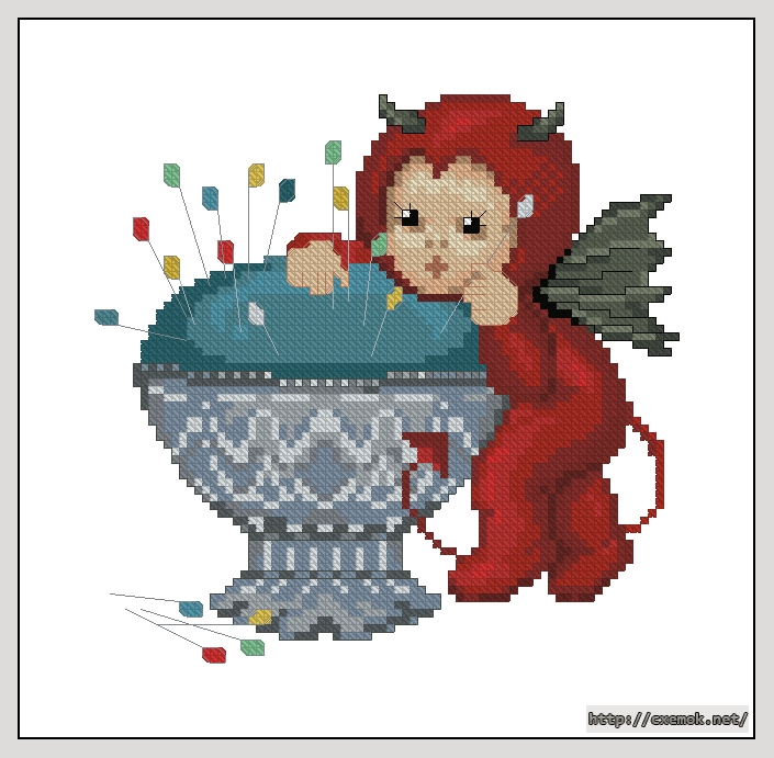 Download embroidery patterns by cross-stitch  - Little stitch devil with pincushion, author 
