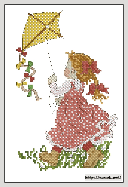 Download embroidery patterns by cross-stitch  - Kite flying, author 