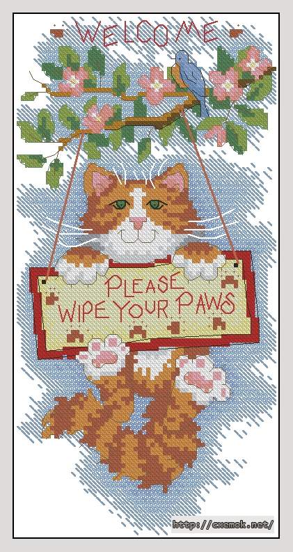 Download embroidery patterns by cross-stitch  - Please wipe your paws, author 