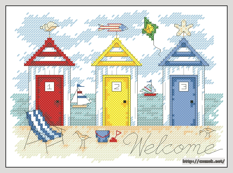 Download embroidery patterns by cross-stitch  - Beach houses, author 